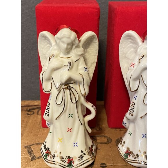 2 (Pair) Lenox 2000 Porcelain Angel Figurines Ornaments Red Gift Boxes NIB - Picture 2 of 11